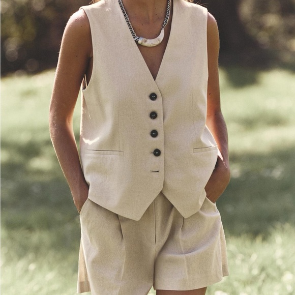 Zara Pants - Zara Cream Linen-Blend Vest & Shorts Romper Set